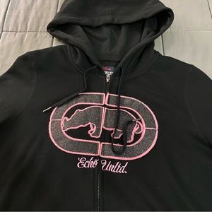 ecko red by ecko unltd. full zip pink/ black logo hoodie woman’s size XL
